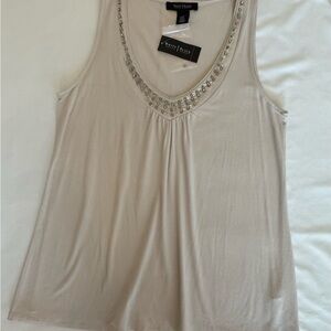 White House Black Market Cream Embellished Top